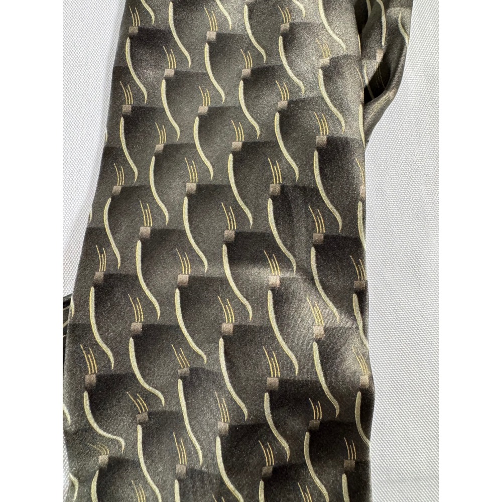 Salvatore Pellegrino Mens Silk Tie Olive Green Gold Geometric Abstract Hand Made